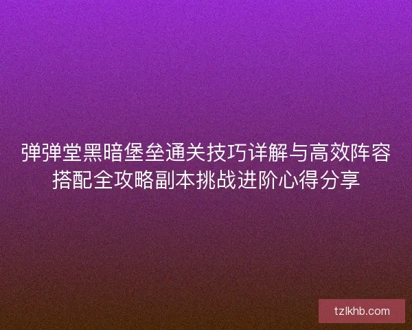 弹弹堂黑暗堡垒通关技巧详解与高效阵容搭配全攻略副本挑战进阶心得分享